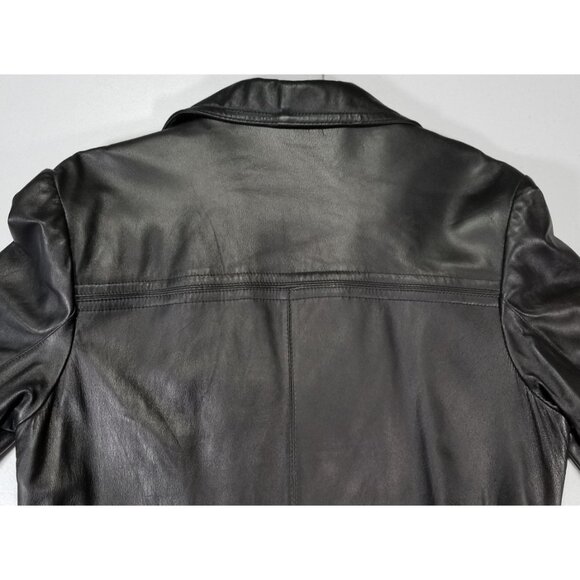 Colebrook & Co. Black Leather Lined Trench Coat Women's L Biker Goth Western - Picture 11 of 16